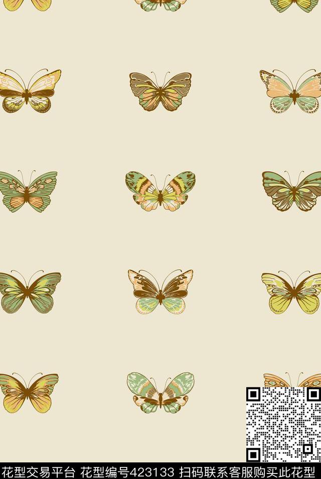 小清新蝴蝶印花唯美传统印花华亿平台下载（图片编号: 423133） - 瓦栏（Walan）