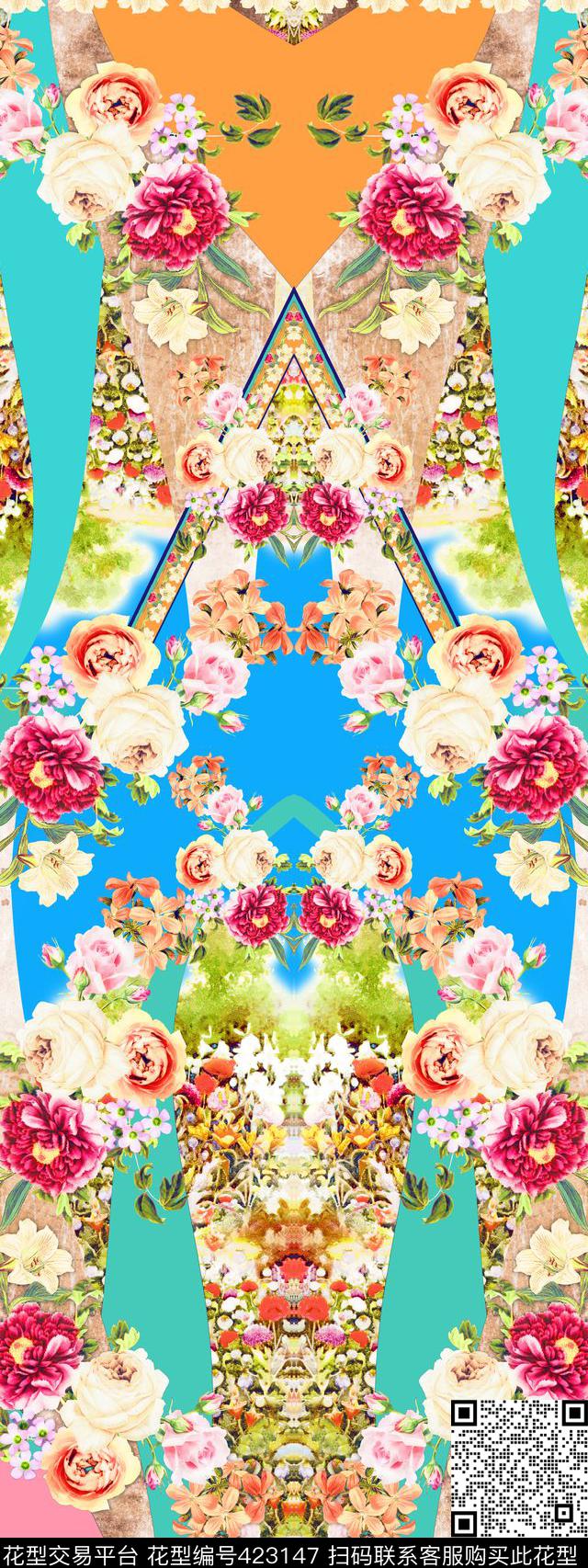 数码印花花卉玫瑰花双边定位印花数码印花华亿平台下载（图片编号: 423147） - 瓦栏（Walan）