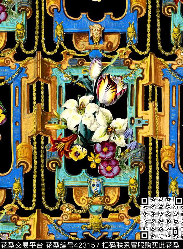 欧式花纹花卉数码印花华亿平台下载（图片编号: 423157） - 瓦栏（Walan）