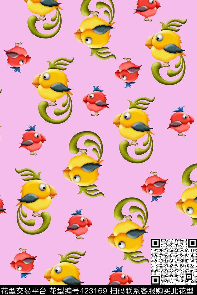 卡通小鸡纯色底数码印花华亿平台下载（图片编号: 423169） - 瓦栏（Walan）
