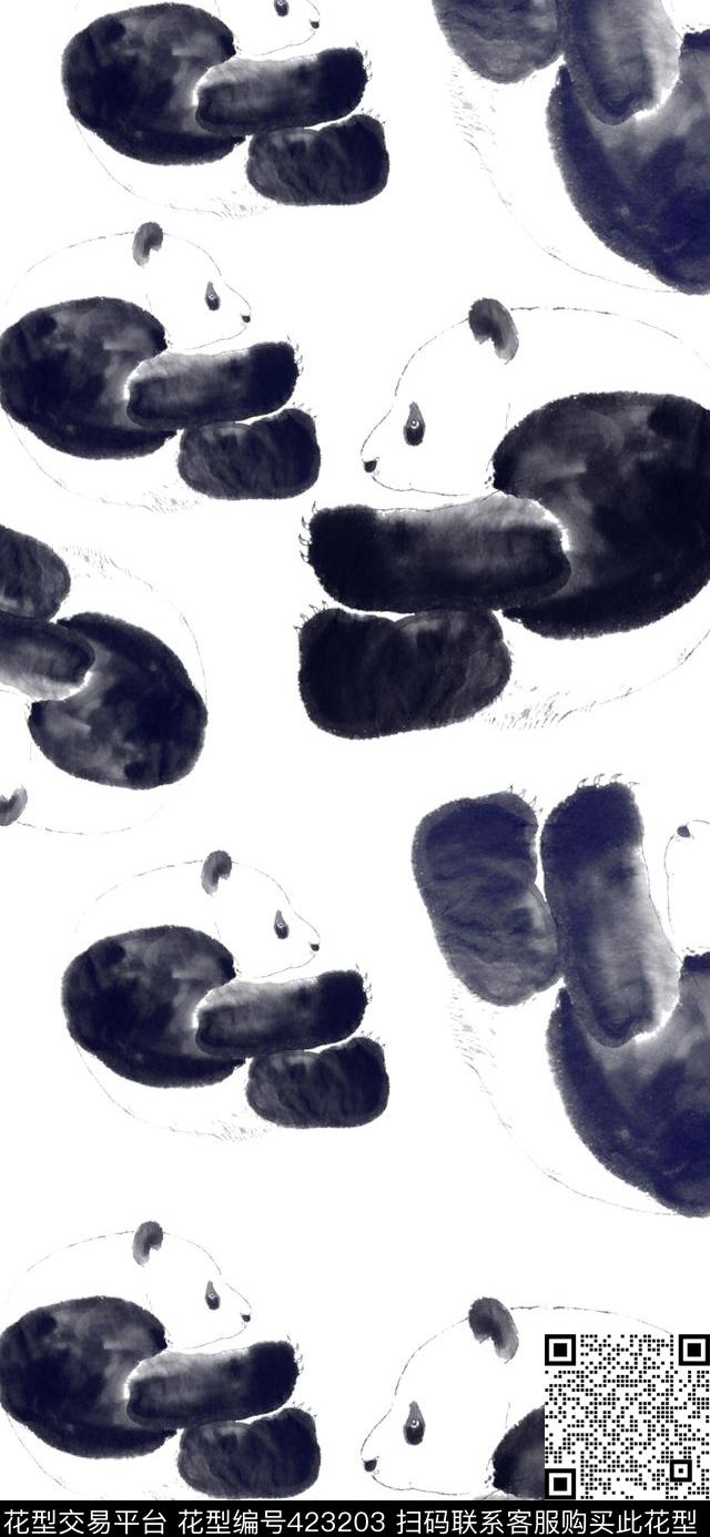 大熊猫个性水墨传统印花华亿平台下载（图片编号: 423203） - 瓦栏（Walan）