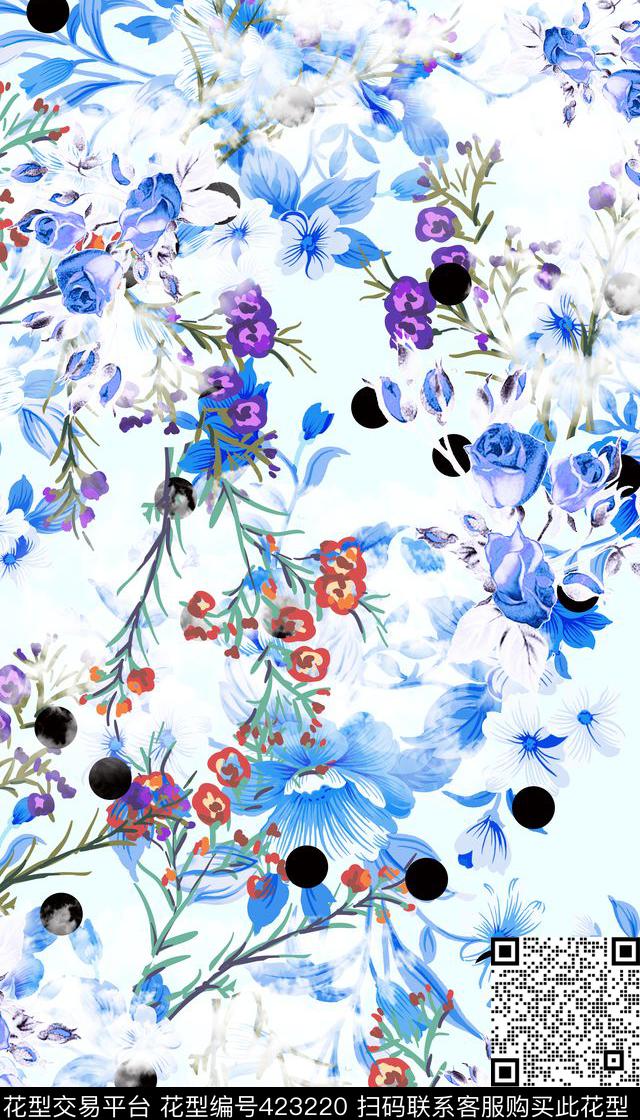 女装四方连续花鸟植物数码印花华亿平台下载（图片编号: 423220） - 瓦栏（Walan）