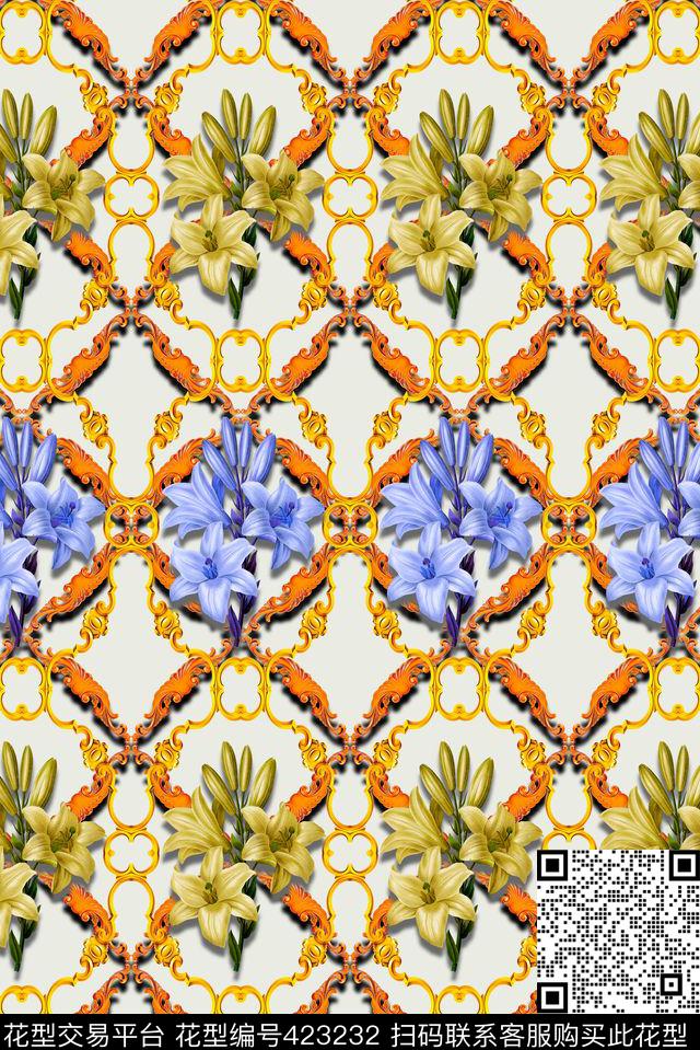 花朵花卉欧式花纹数码印花华亿平台下载（图片编号: 423232） - 瓦栏（Walan）
