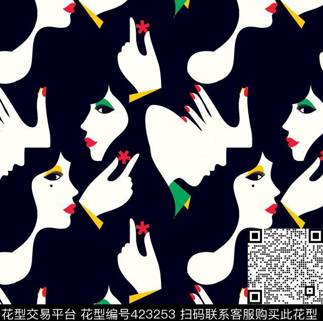 抽象个性时尚美女抽象传统印花华亿平台下载（图片编号: 423253） - 瓦栏（Walan）