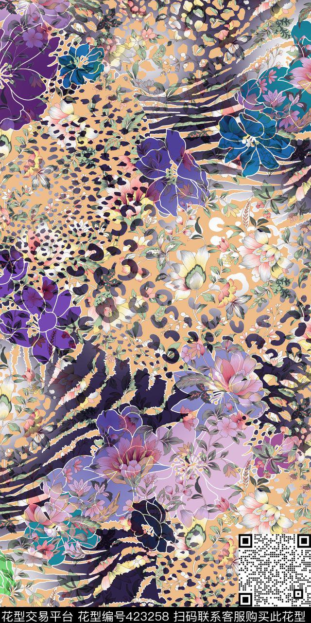 动物纹拼接乱花斑马纹豹纹拼接数码印花华亿平台下载（图片编号: 423258） - 瓦栏（Walan）