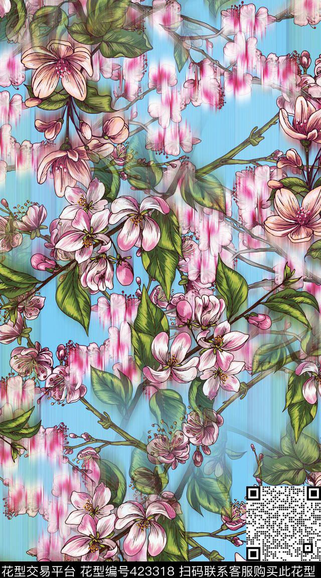 服装花卉拉丝数码印花华亿平台下载（图片编号: 423318） - 瓦栏（Walan）