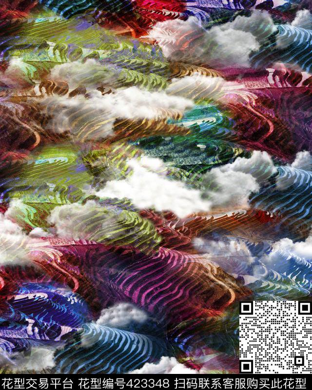 风景丝巾雪纺面料数码印花华亿平台下载（图片编号: 423348） - 瓦栏（Walan）