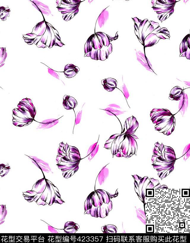 时尚简约手绘花卉数码印花华亿平台下载（图片编号: 423357） - 瓦栏（Walan）