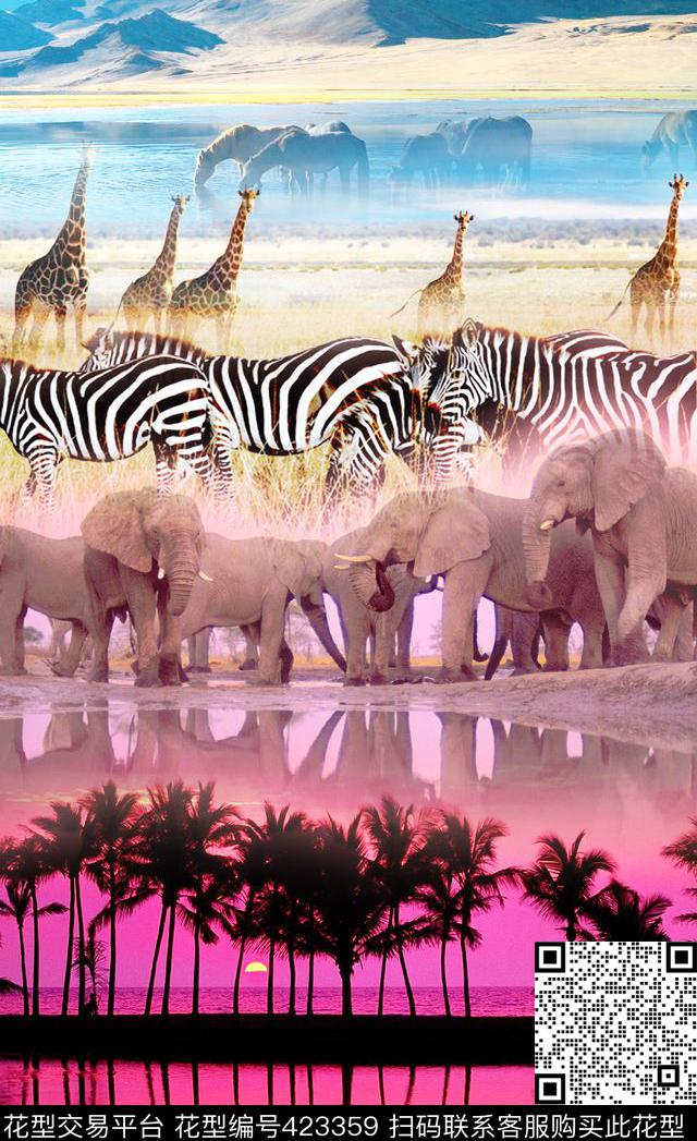 斑马大象动物数码印花华亿平台下载（图片编号: 423359） - 瓦栏（Walan）