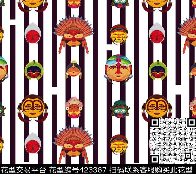 卡通脸谱流行传统印花华亿平台下载（图片编号: 423367） - 瓦栏（Walan）