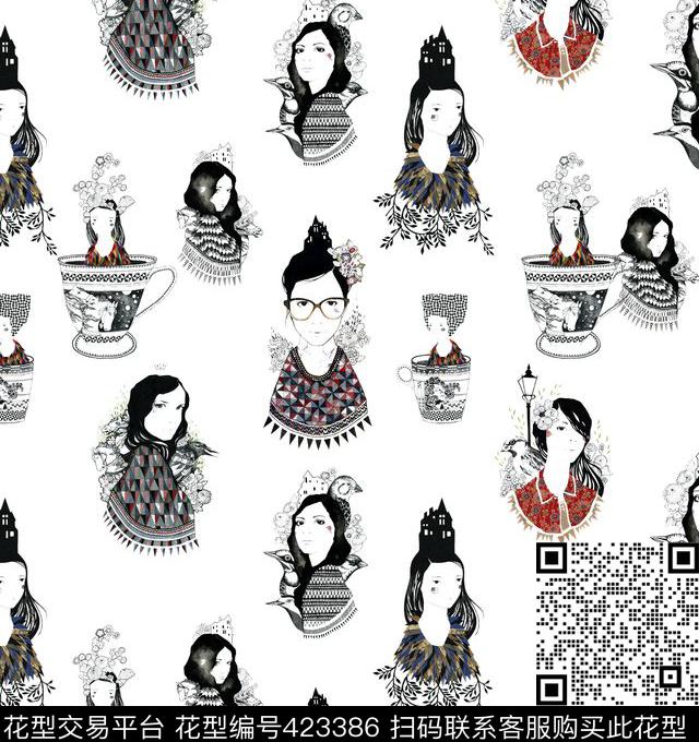 卡通人物插画手绘数码印花华亿平台下载（图片编号: 423386） - 瓦栏（Walan）