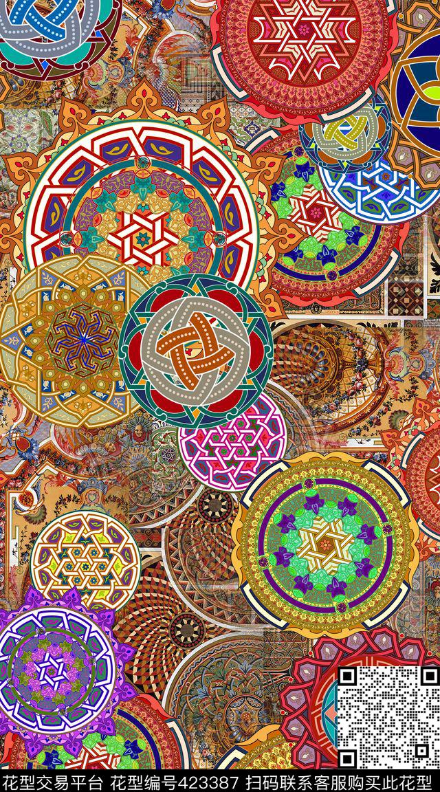 民族圆形异域数码印花华亿平台下载（图片编号: 423387） - 瓦栏（Walan）