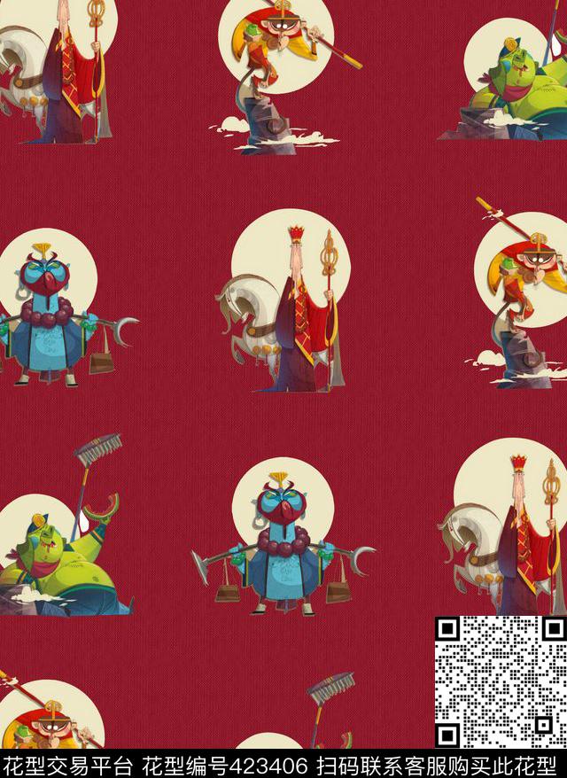 西游记卡通插画数码印花华亿平台下载（图片编号: 423406） - 瓦栏（Walan）