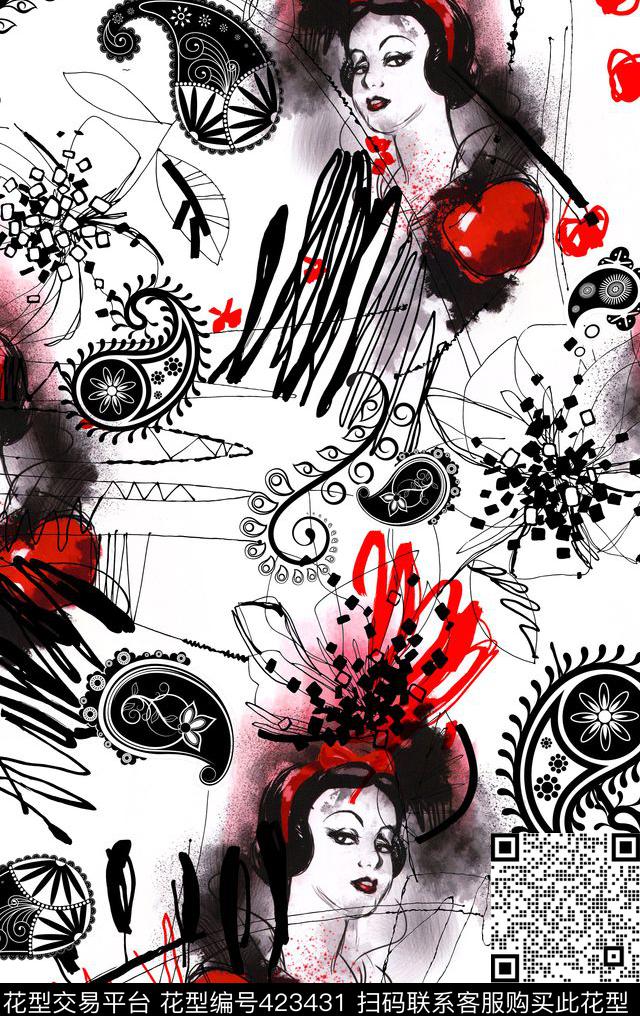 花卉佩兹利腰果花数码印花华亿平台下载（图片编号: 423431） - 瓦栏（Walan）
