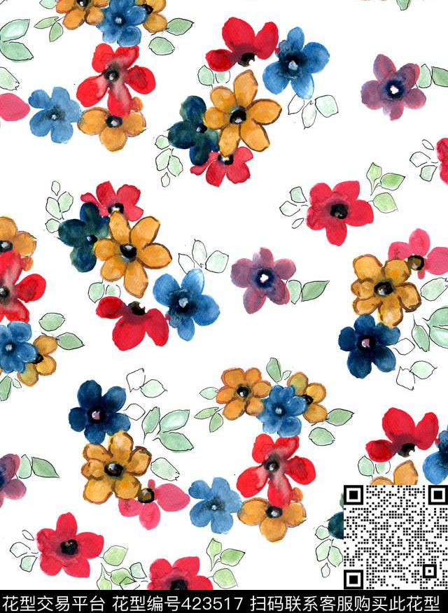 个性时尚浪漫情怀手绘数码印花华亿平台下载（图片编号: 423517） - 瓦栏（Walan）