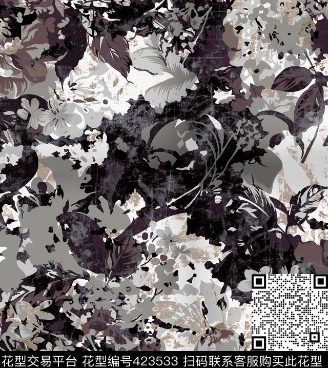 迷彩暗底颓废数码印花华亿平台下载（图片编号: 423533） - 瓦栏（Walan）