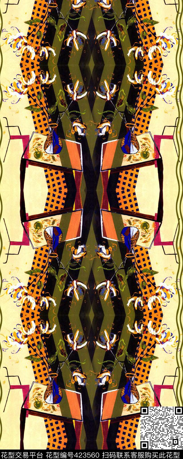 抽象油画复古数码印花华亿平台下载（图片编号: 423560） - 瓦栏（Walan）