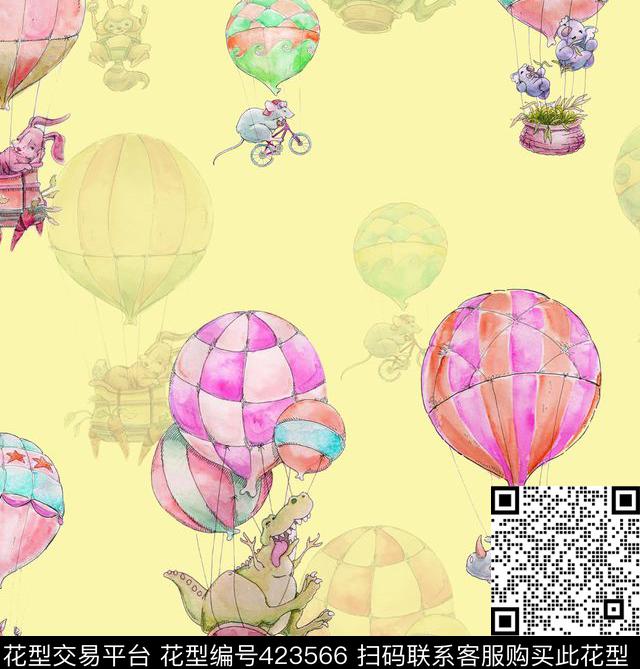 插画动物气球数码印花华亿平台下载（图片编号: 423566） - 瓦栏（Walan）