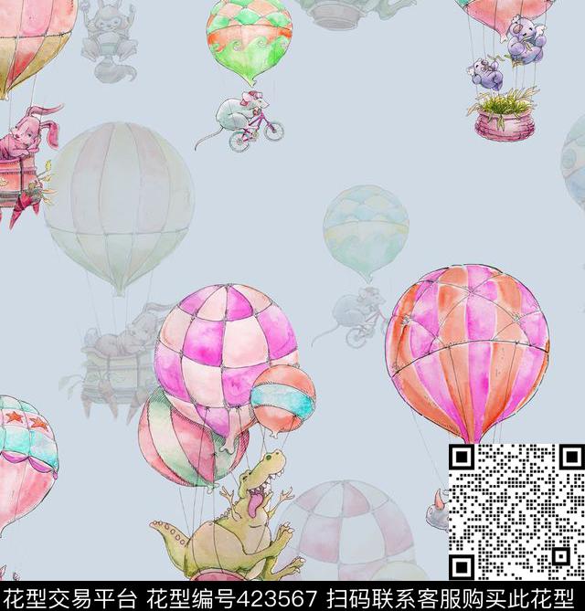 动物气球插画数码印花华亿平台下载（图片编号: 423567） - 瓦栏（Walan）