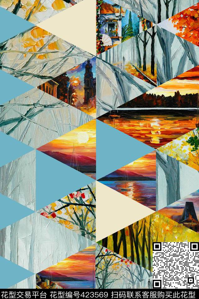 复古油画风景数码印花华亿平台下载（图片编号: 423569） - 瓦栏（Walan）