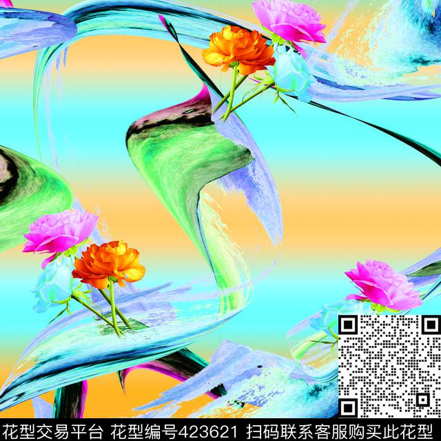 抽象云朵手绘牡丹云纹底纹数码印花华亿平台下载（图片编号: 423621） - 瓦栏（Walan）