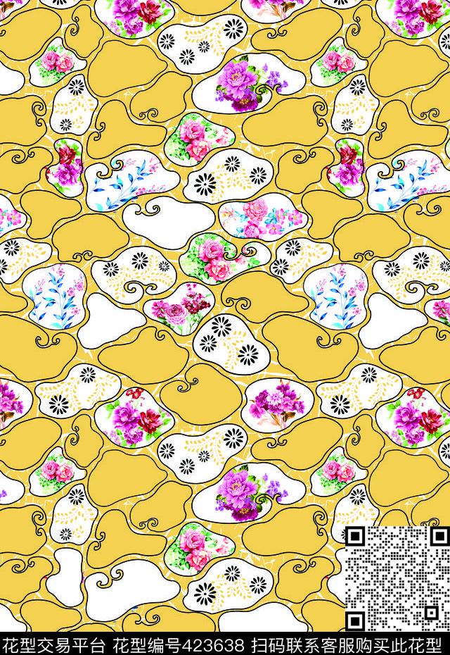 黑色适量小花手绘花卉数码印花华亿平台下载（图片编号: 423638） - 瓦栏（Walan）