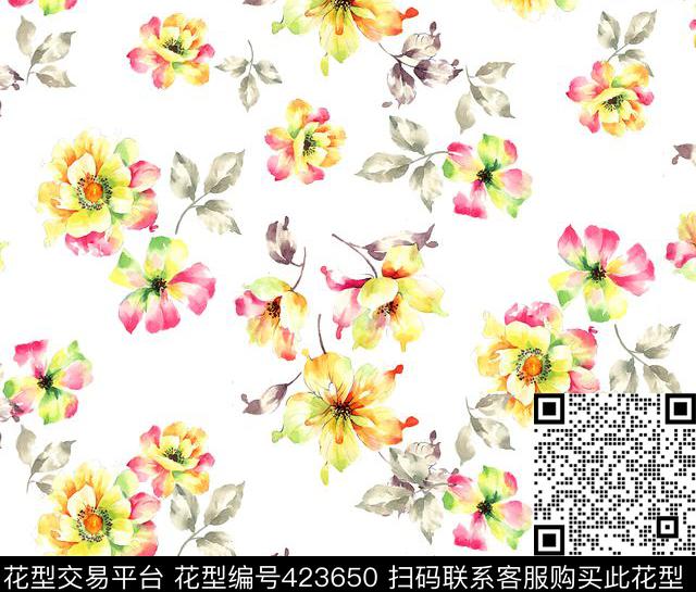 简约时尚浪漫手绘数码印花华亿平台下载（图片编号: 423650） - 瓦栏（Walan）