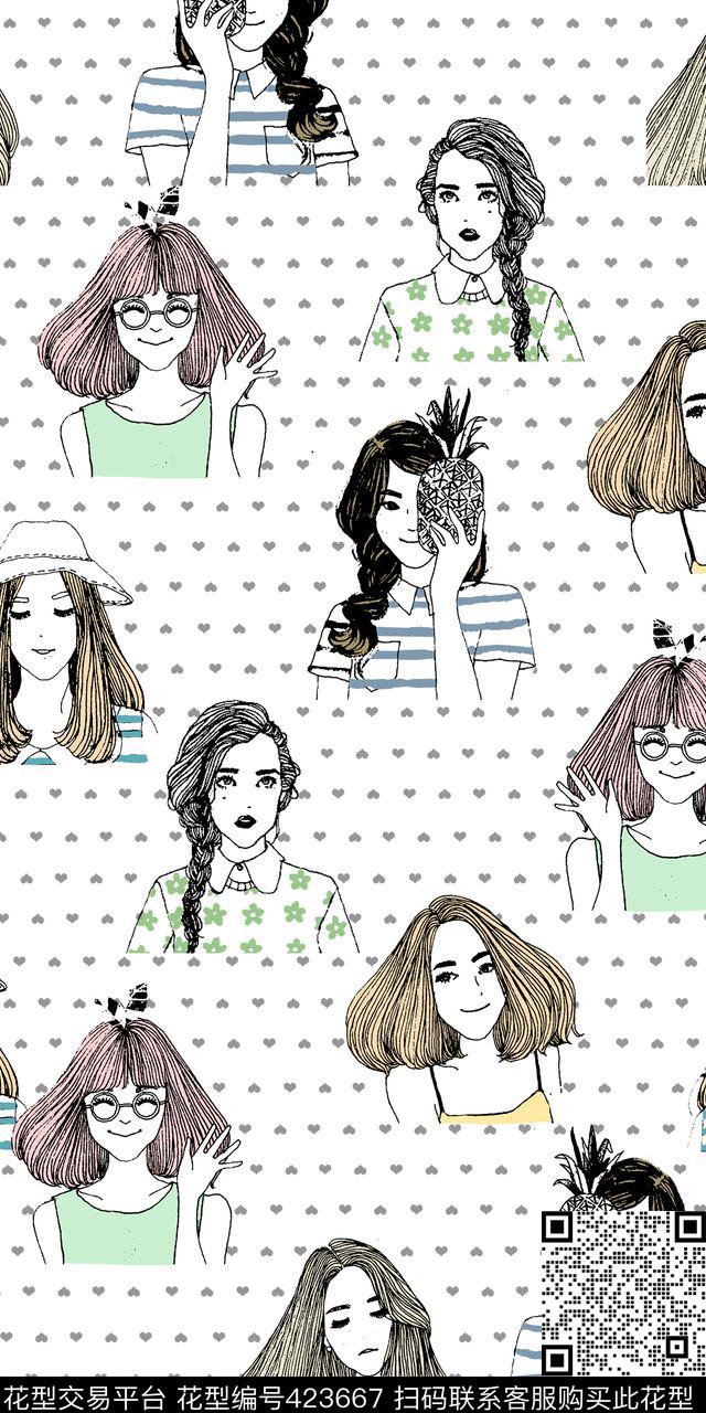 时尚人物涂鸦传统印花华亿平台下载（图片编号: 423667） - 瓦栏（Walan）