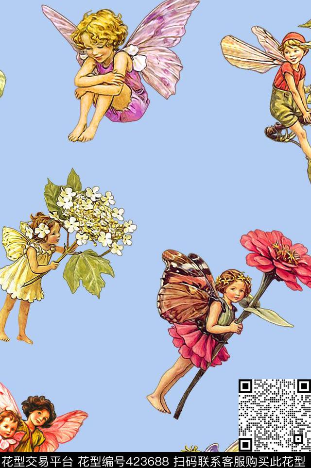 卡通天使欧式数码印花华亿平台下载（图片编号: 423688） - 瓦栏（Walan）