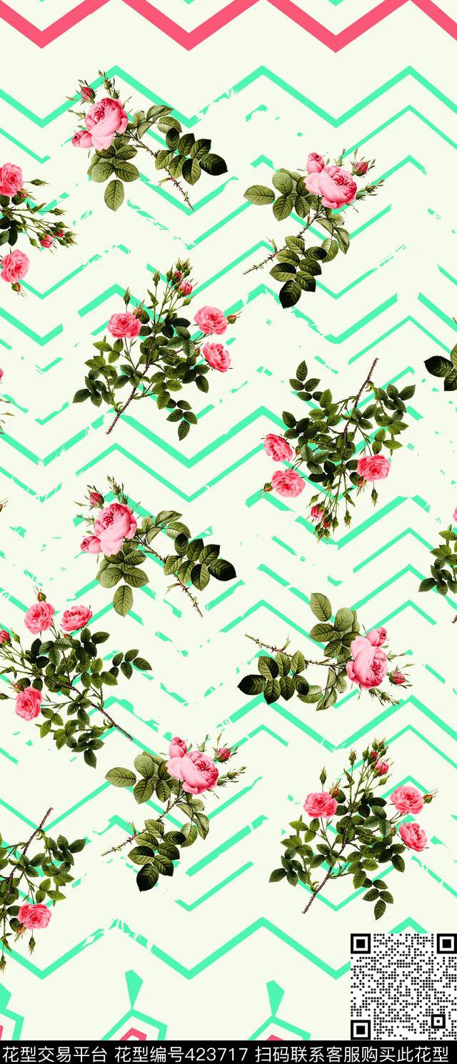几何花卉定位数码印花华亿平台下载（图片编号: 423717） - 瓦栏（Walan）