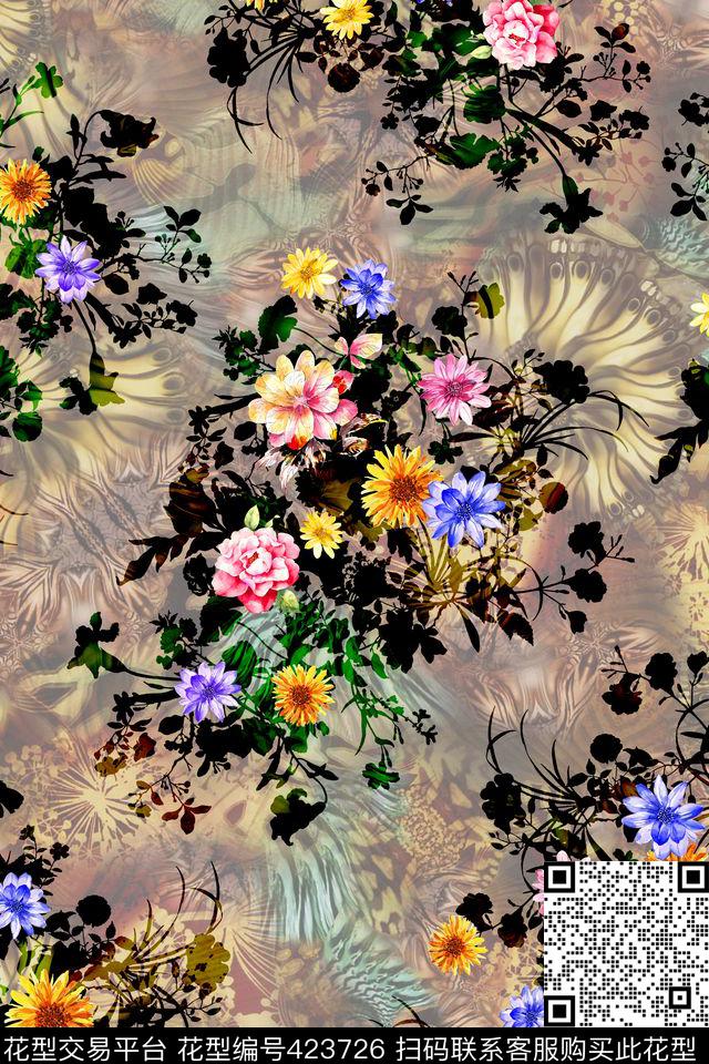 抽象3D底纹数码华亿平台组合水彩花数码印花华亿平台下载（图片编号: 423726） - 瓦栏（Walan）