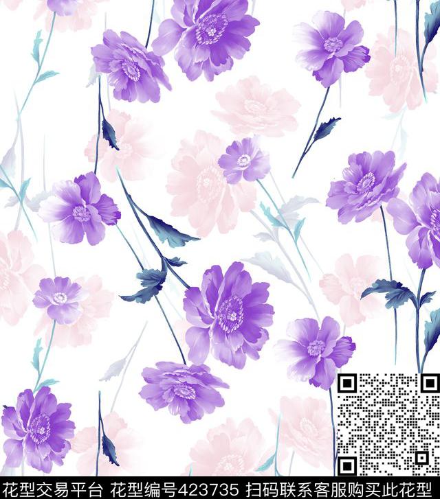 简约时尚手绘小花数码印花华亿平台下载（图片编号: 423735） - 瓦栏（Walan）