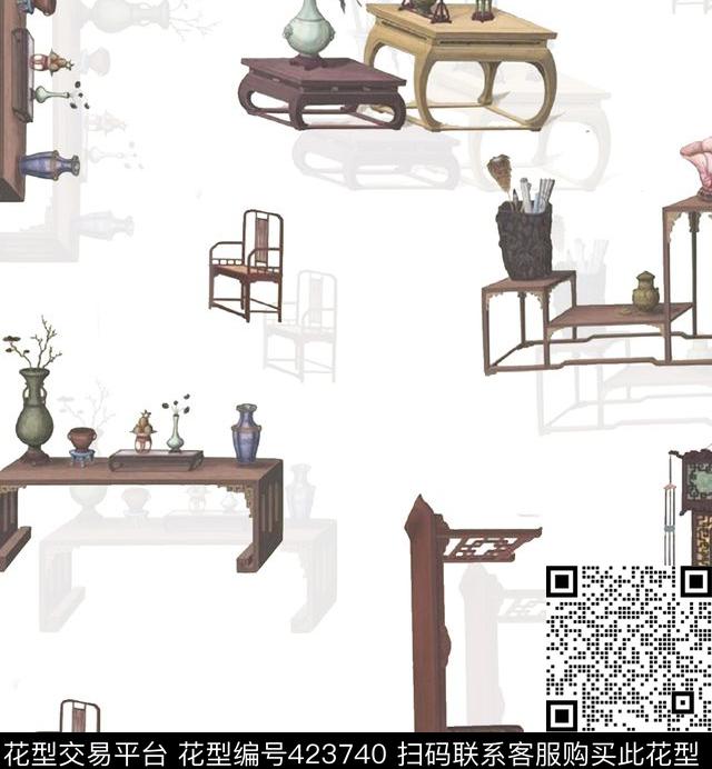 复古古典简约数码印花华亿平台下载（图片编号: 423740） - 瓦栏（Walan）