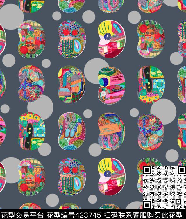 圆点手绘彩蛋数码印花华亿平台下载（图片编号: 423745） - 瓦栏（Walan）