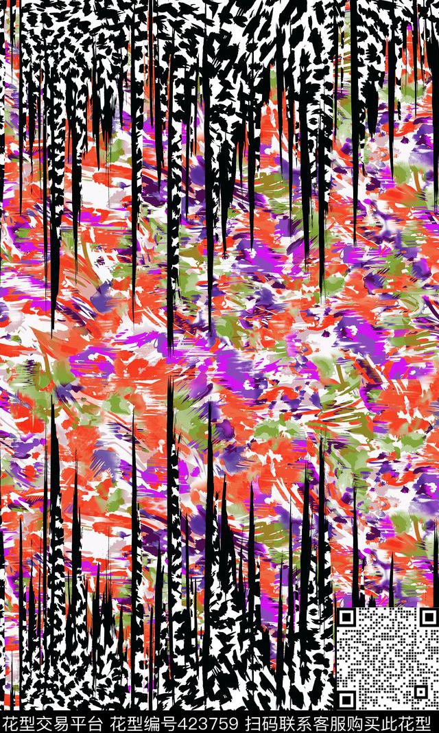 豹纹乱花抽象花数码印花华亿平台下载（图片编号: 423759） - 瓦栏（Walan）