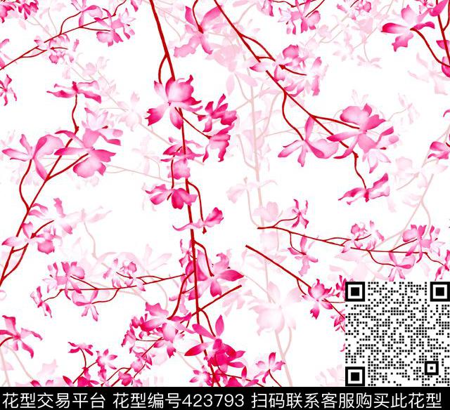 粉红花卉简约数码印花华亿平台下载（图片编号: 423793） - 瓦栏（Walan）