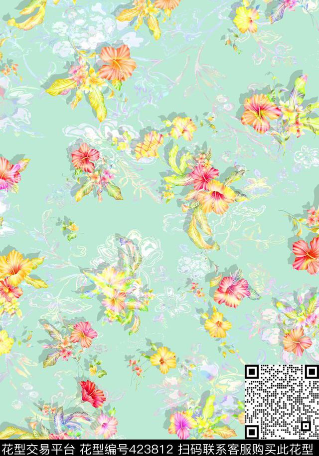 流行数码手绘时尚数码小花数码印花华亿平台下载（图片编号: 423812） - 瓦栏（Walan）