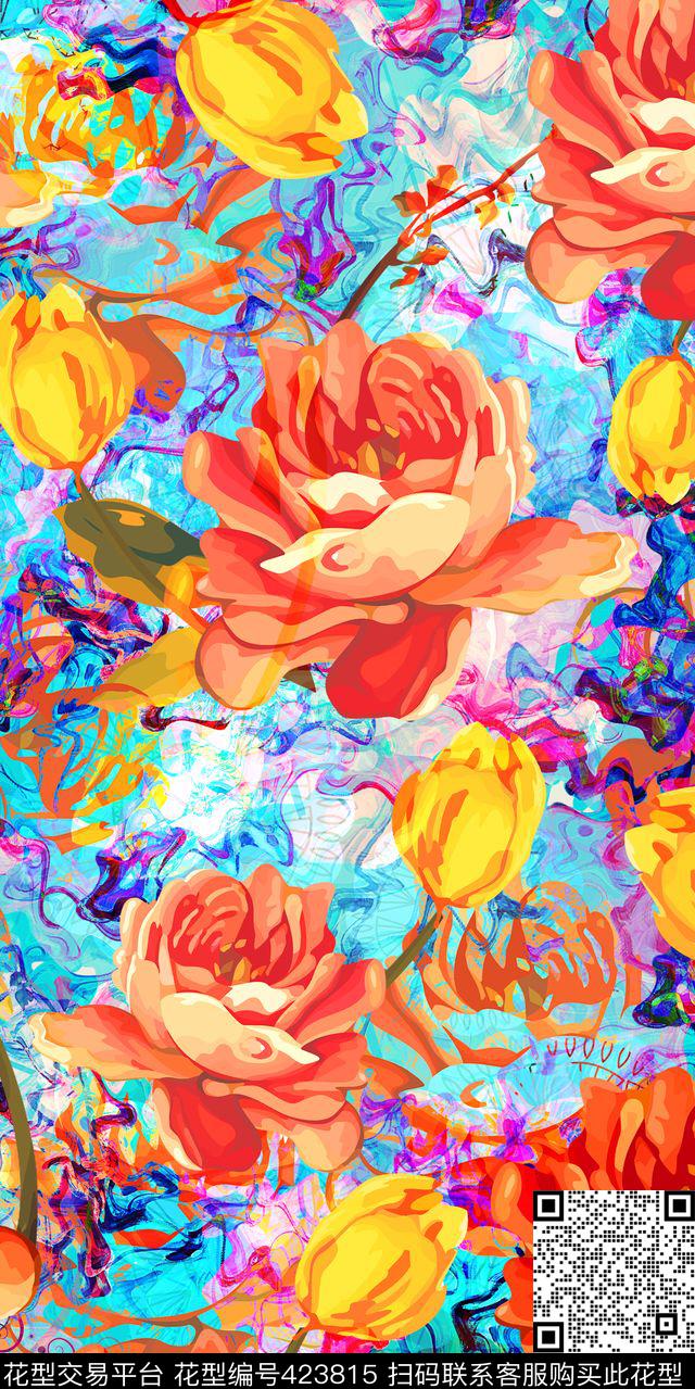 花卉花纹肌理数码梦幻色彩数码印花华亿平台下载（图片编号: 423815） - 瓦栏（Walan）