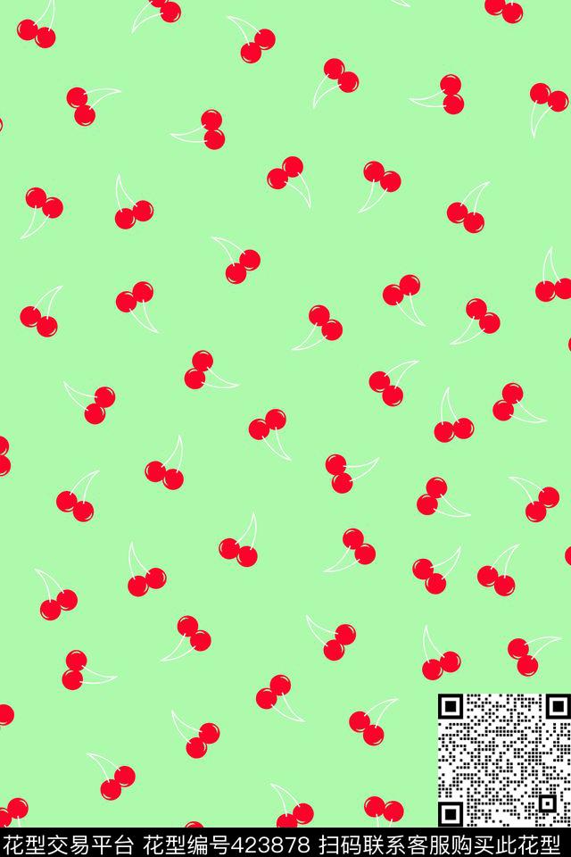 纯色底小清新樱桃传统印花华亿平台下载（图片编号: 423878） - 瓦栏（Walan）