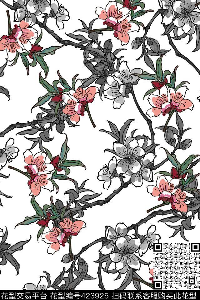 经典手绘花卉传统印花华亿平台下载（图片编号: 423925） - 瓦栏（Walan）