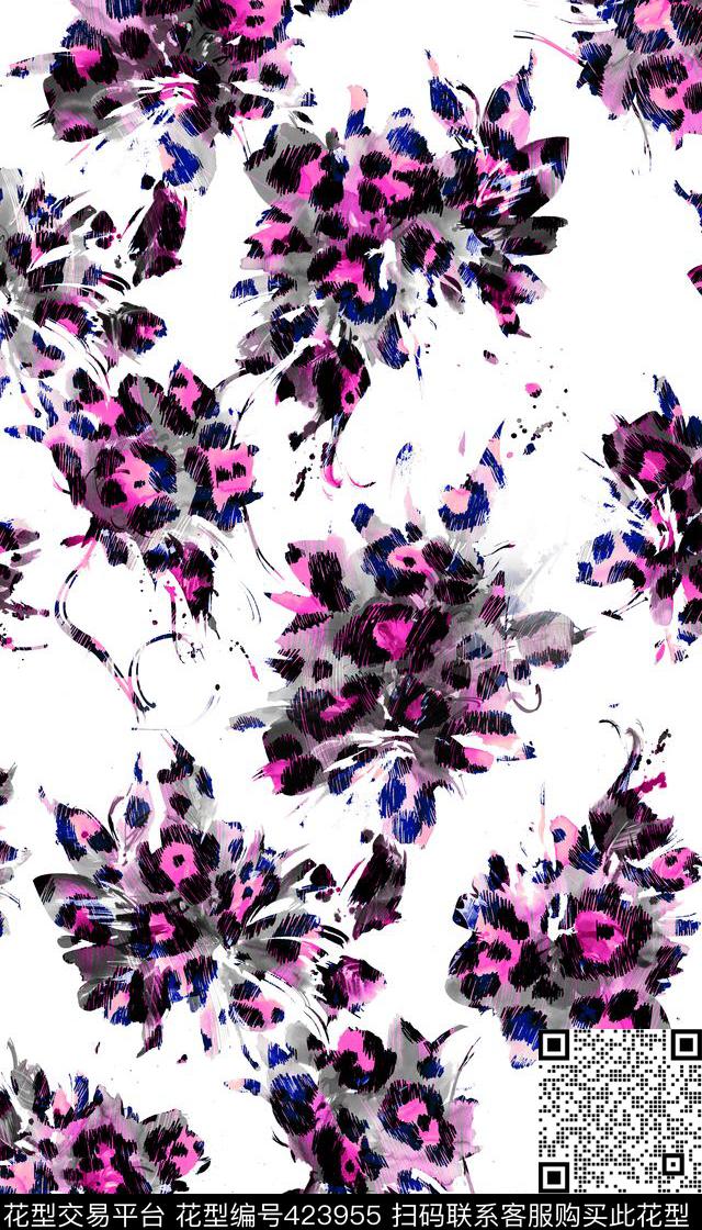 豹皮粉红花卉传统印花华亿平台下载（图片编号: 423955） - 瓦栏（Walan）