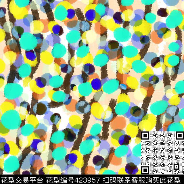 蜡笔波点线条传统印花华亿平台下载（图片编号: 423957） - 瓦栏（Walan）