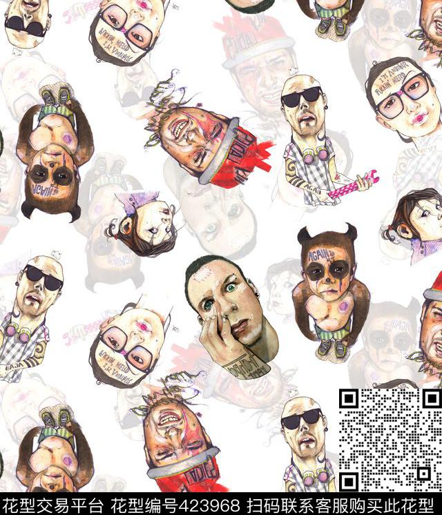 个性插画留下时尚欧美数码印花华亿平台下载（图片编号: 423968） - 瓦栏（Walan）