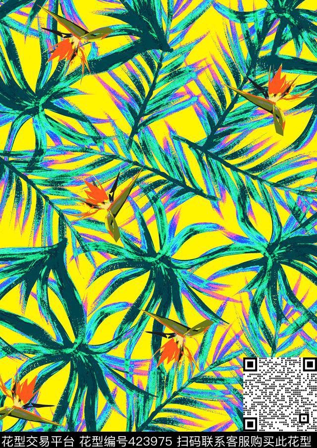 热带风情手绘望鹤兰数码印花华亿平台下载（图片编号: 423975） - 瓦栏（Walan）