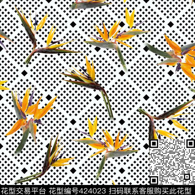 天堂鸟花卉创意数码印花华亿平台下载（图片编号: 424023） - 瓦栏（Walan）