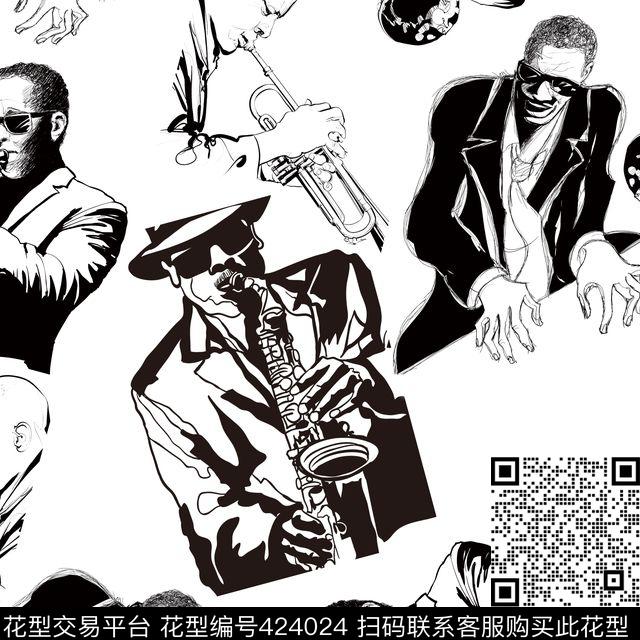 创意黑白爵士传统印花华亿平台下载（图片编号: 424024） - 瓦栏（Walan）