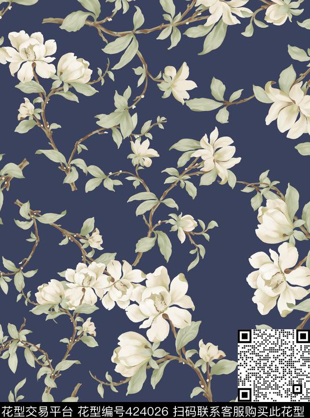 复古高贵花卉数码印花华亿平台下载（图片编号: 424026） - 瓦栏（Walan）