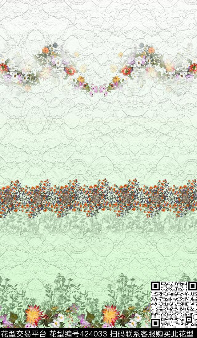 时尚花卉蕾丝数码印花华亿平台下载（图片编号: 424033） - 瓦栏（Walan）