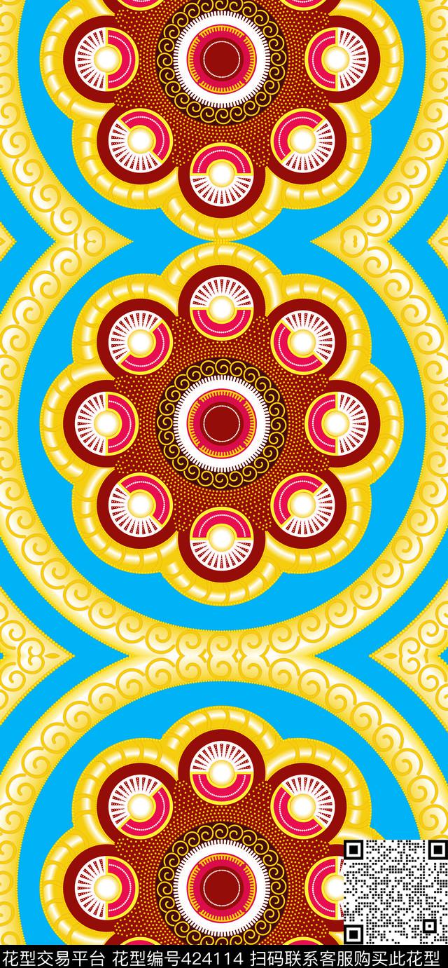 珍珠八扇抽象传统印花华亿平台下载（图片编号: 424114） - 瓦栏（Walan）