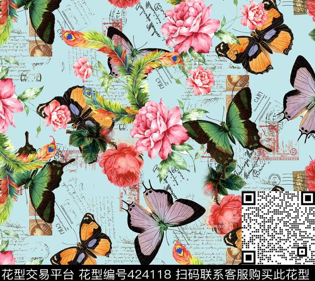 复古高贵蝴蝶数码印花华亿平台下载（图片编号: 424118） - 瓦栏（Walan）